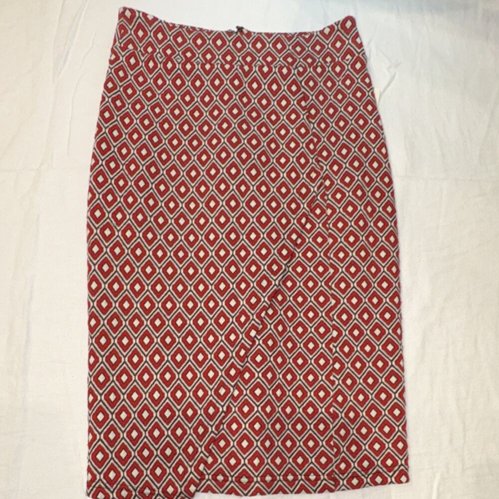 Maeve Anthropologie Geometric Knee Length Pencil Skirt Red White Black XS